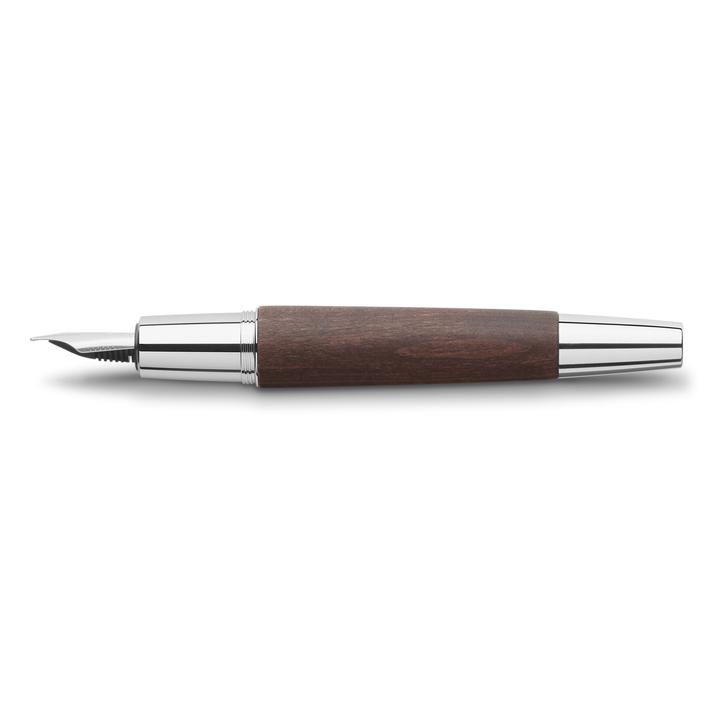 Faber-Castell E-Motion Dark Brown Wood And Polished Chrome Fountain Pen