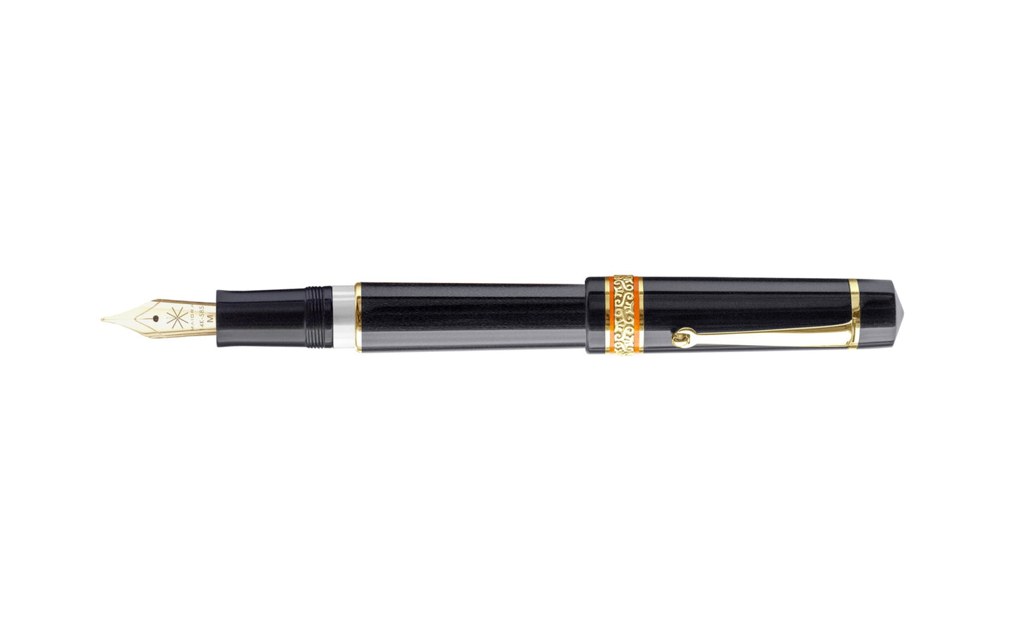 Maiora Mytho OroNero Mirror Black With Orange Rings 14k Gold Nib Fountain Pen