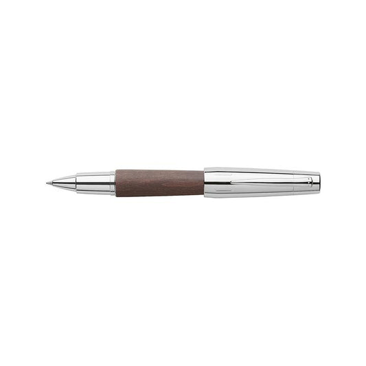 Faber-Castell E-Motion Dark Brown Wood And Polished Chrome Rollerball