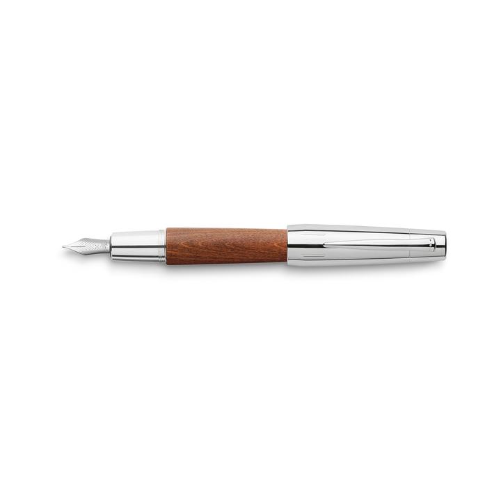 Faber-Castell E-Motion Brown Wood And Polished Chrome Fountain Pen