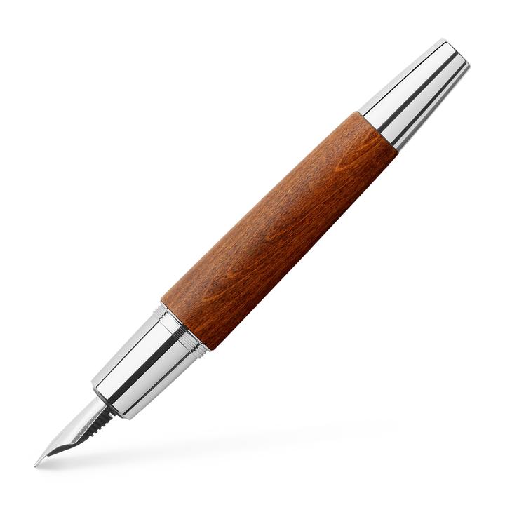 Faber-Castell E-Motion Brown Wood And Polished Chrome Fountain Pen